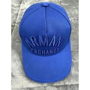 Armani Exchange AX Men's Blue Arched Logo Snapback Baseball Hat Cap Adjustable.